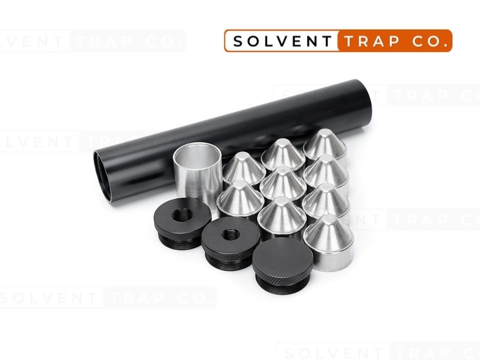 10" Aluminum 1.75" OD Solvent Trap Kit with 9 Stainless Steel Cups (1/2×28" + 5/8×24" Included)  